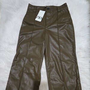 Zara Brown Leather Pants Size M